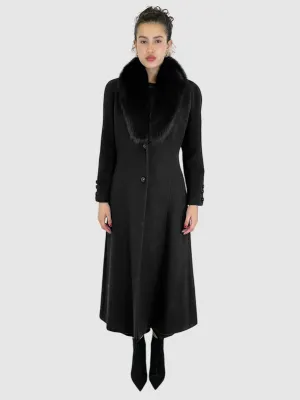 Wool/Cashmere Long Jacket with Fur Collar