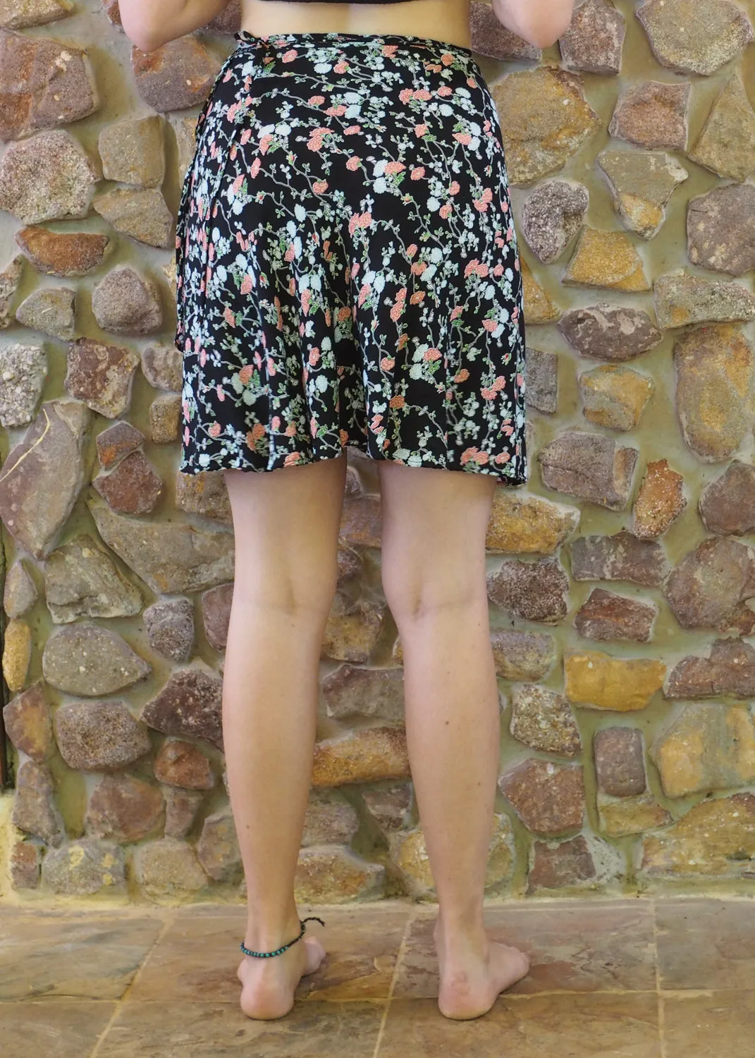 Wrap-Around Mini Skirt - Black with Blue Floral