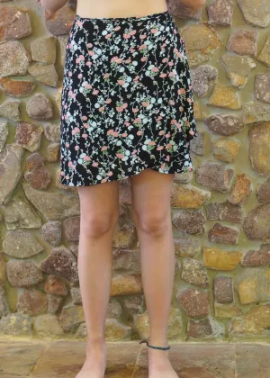 Wrap-Around Mini Skirt - Black with Blue Floral
