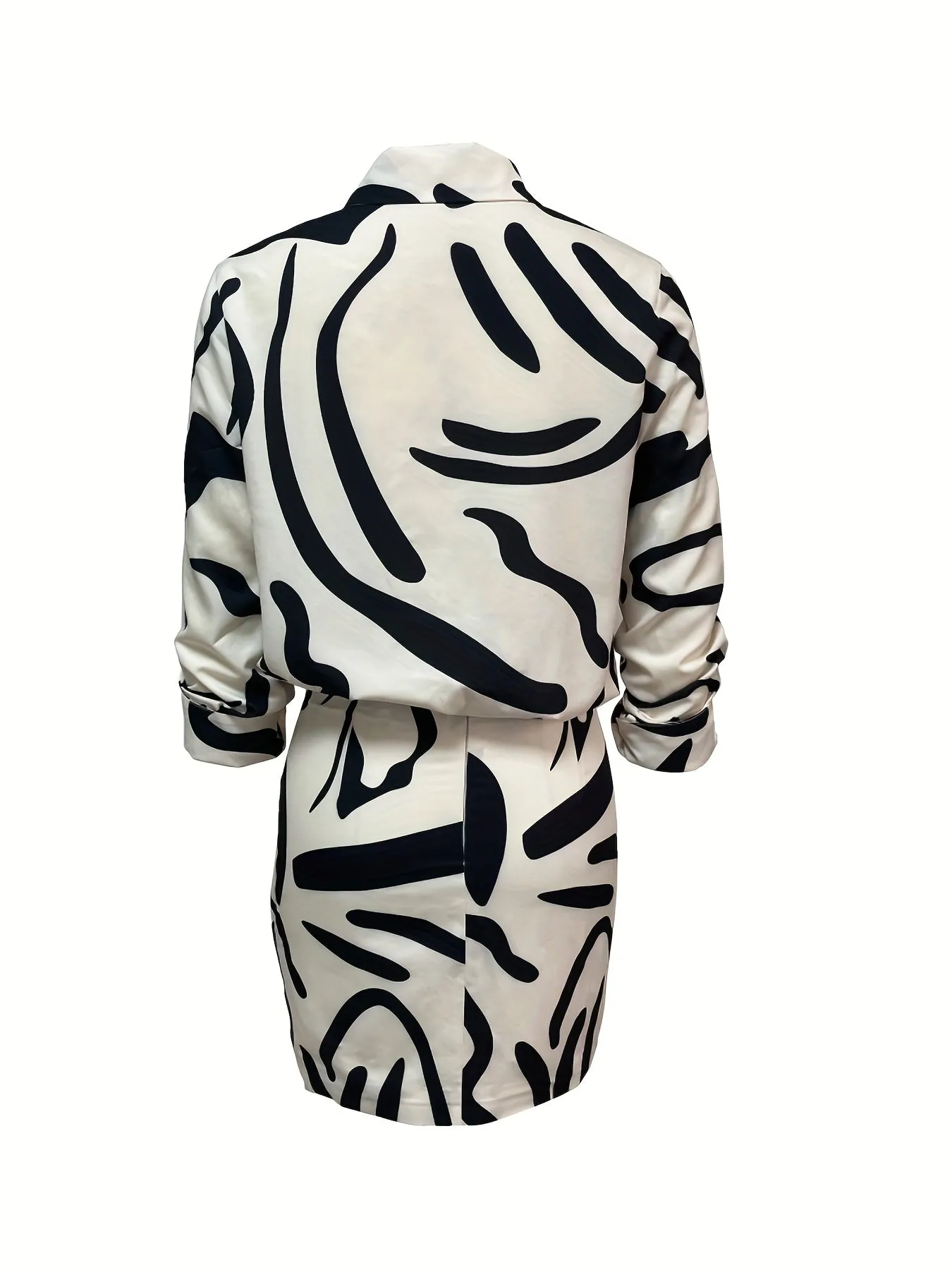 xieyinshe  Abstract Print Casual Two-piece Set, Button Front Long Sleeve Tops & Bag Hip Skirts Outfits, Women's Clothing