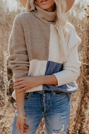 Xieyinshe Casual Patchwork  Contrast Turtleneck Tops