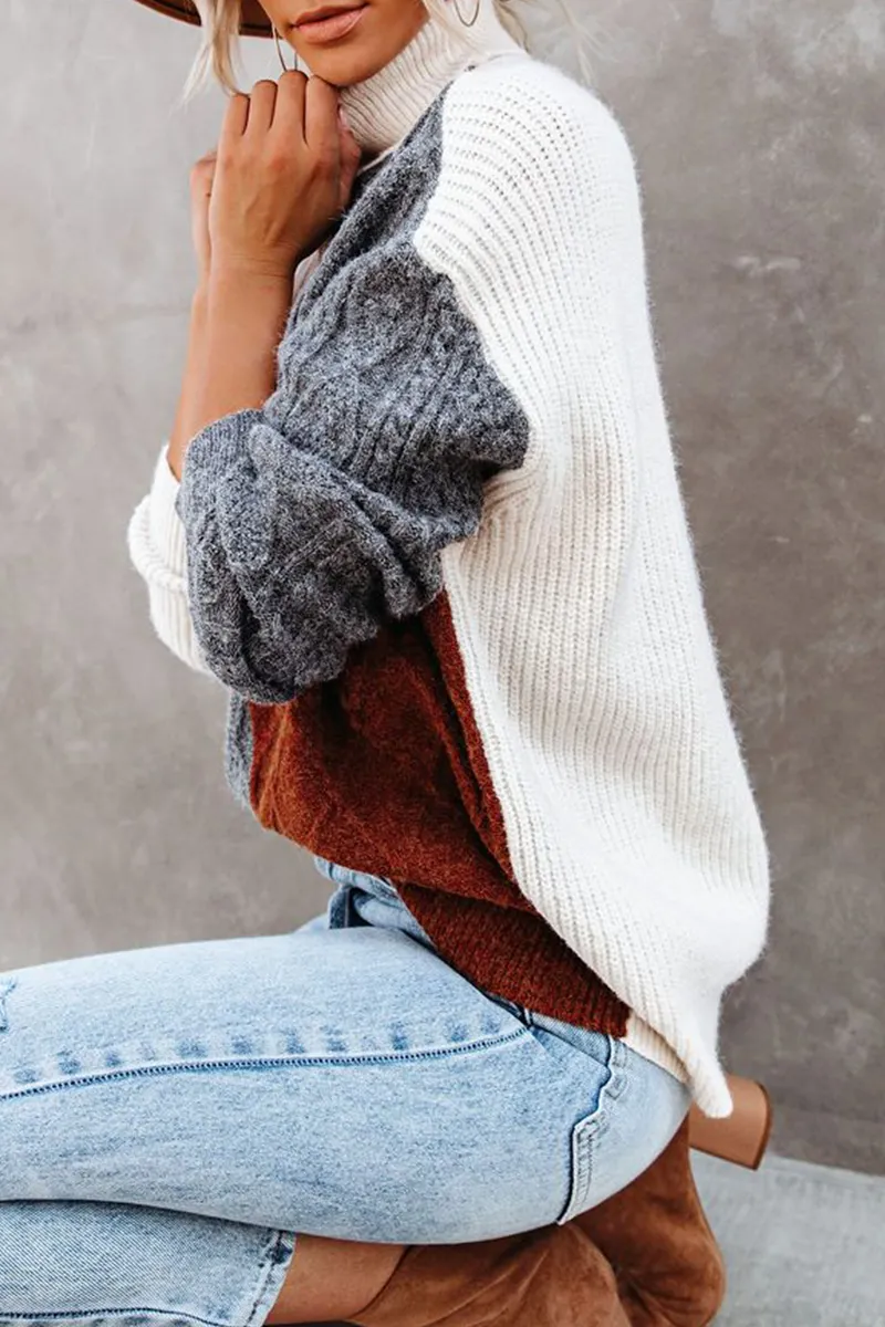 Xieyinshe Casual Patchwork  Contrast Turtleneck Tops