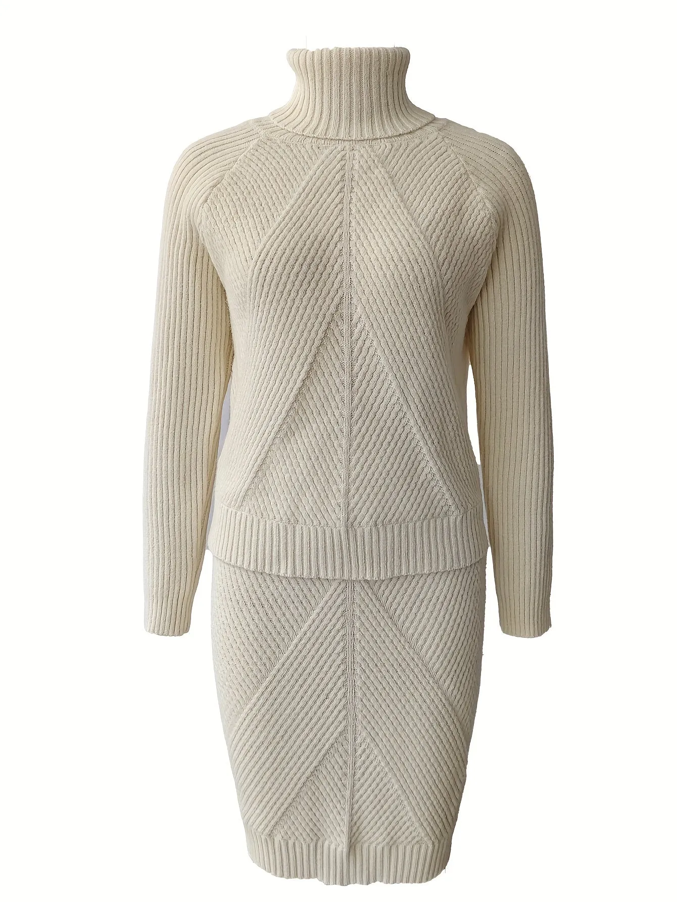 xieyinshe Casual Solid Two-piece Set, Turtleneck Long Sleeve Tops & Bag Hip Skirts Outfits, Women's Clothing