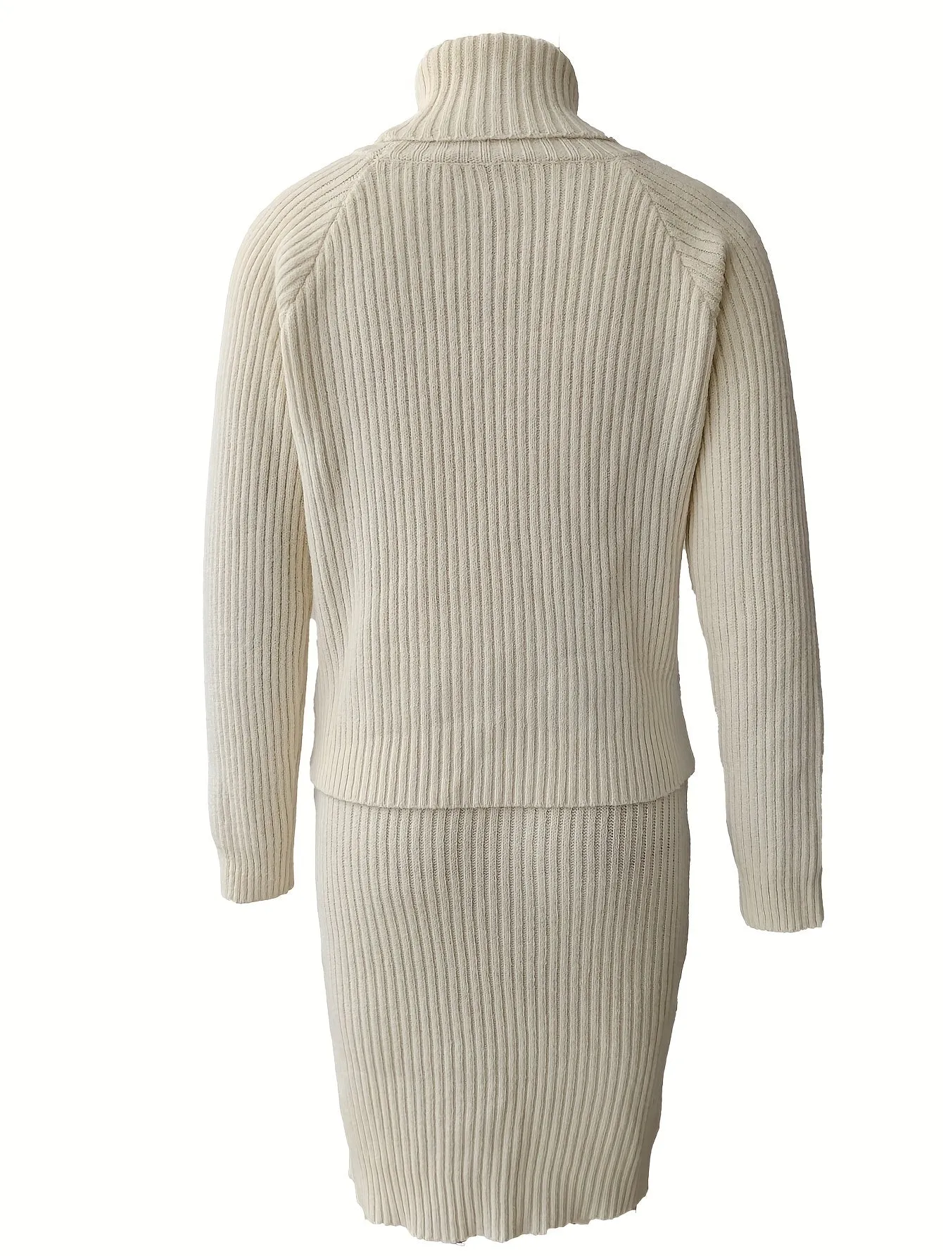 xieyinshe Casual Solid Two-piece Set, Turtleneck Long Sleeve Tops & Bag Hip Skirts Outfits, Women's Clothing