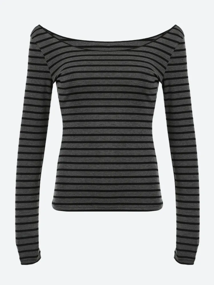 Y2K Striped Off Shoulder Top