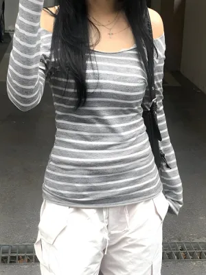 Y2K Striped Off Shoulder Top