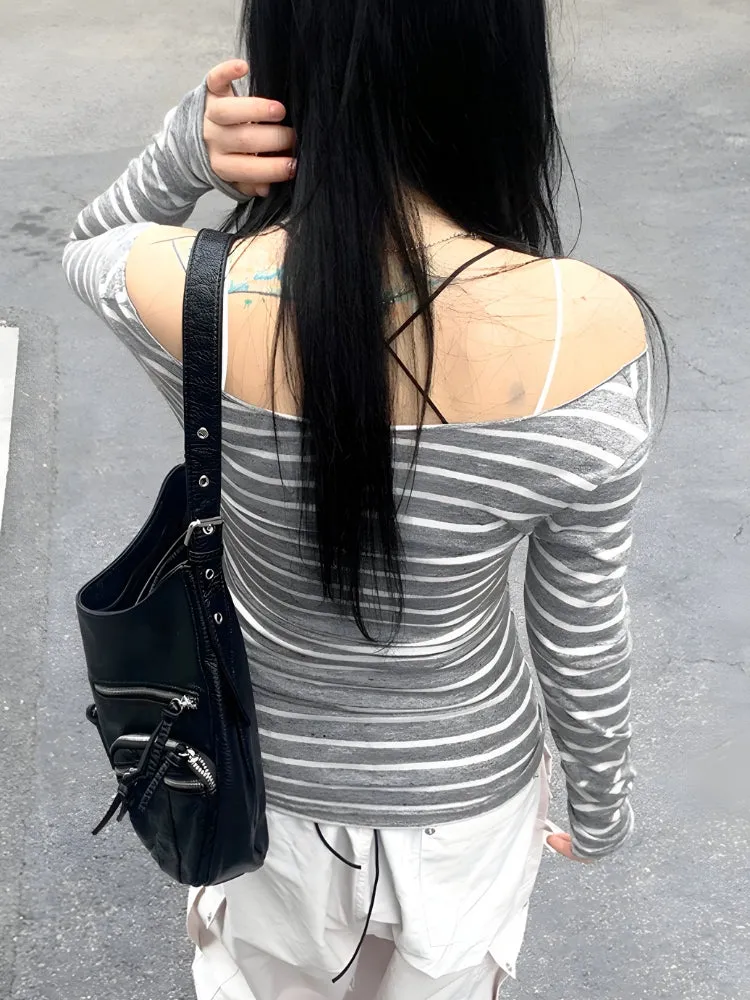 Y2K Striped Off Shoulder Top