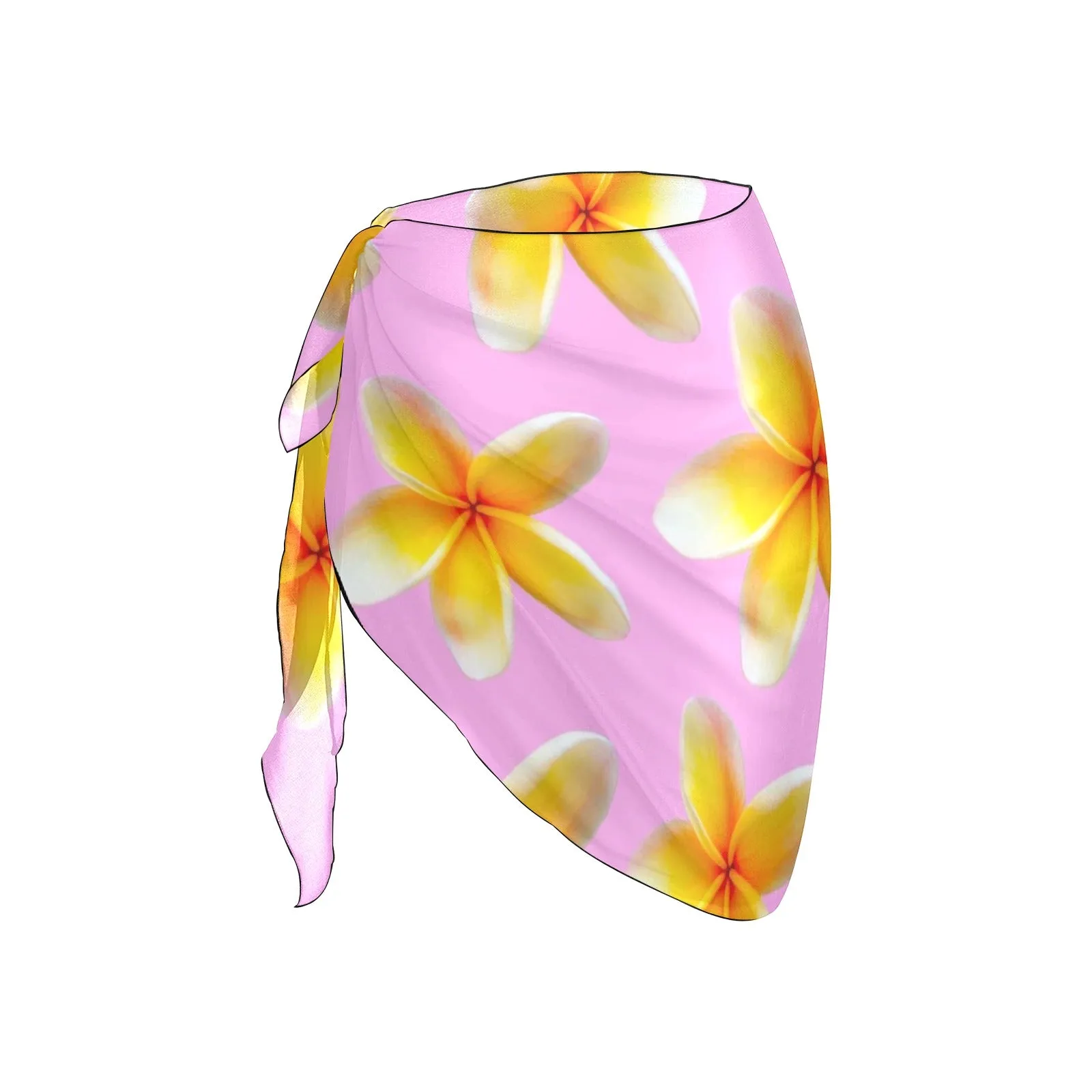 Yellow Frangipanis Pink Chiffon Sarong Wrap up to 5 XL (FWS)