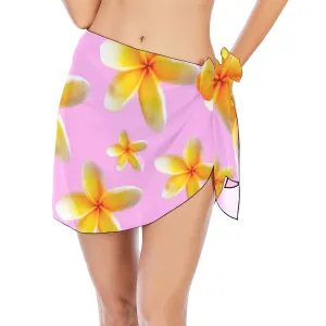 Yellow Frangipanis Pink Chiffon Sarong Wrap up to 5 XL (FWS)