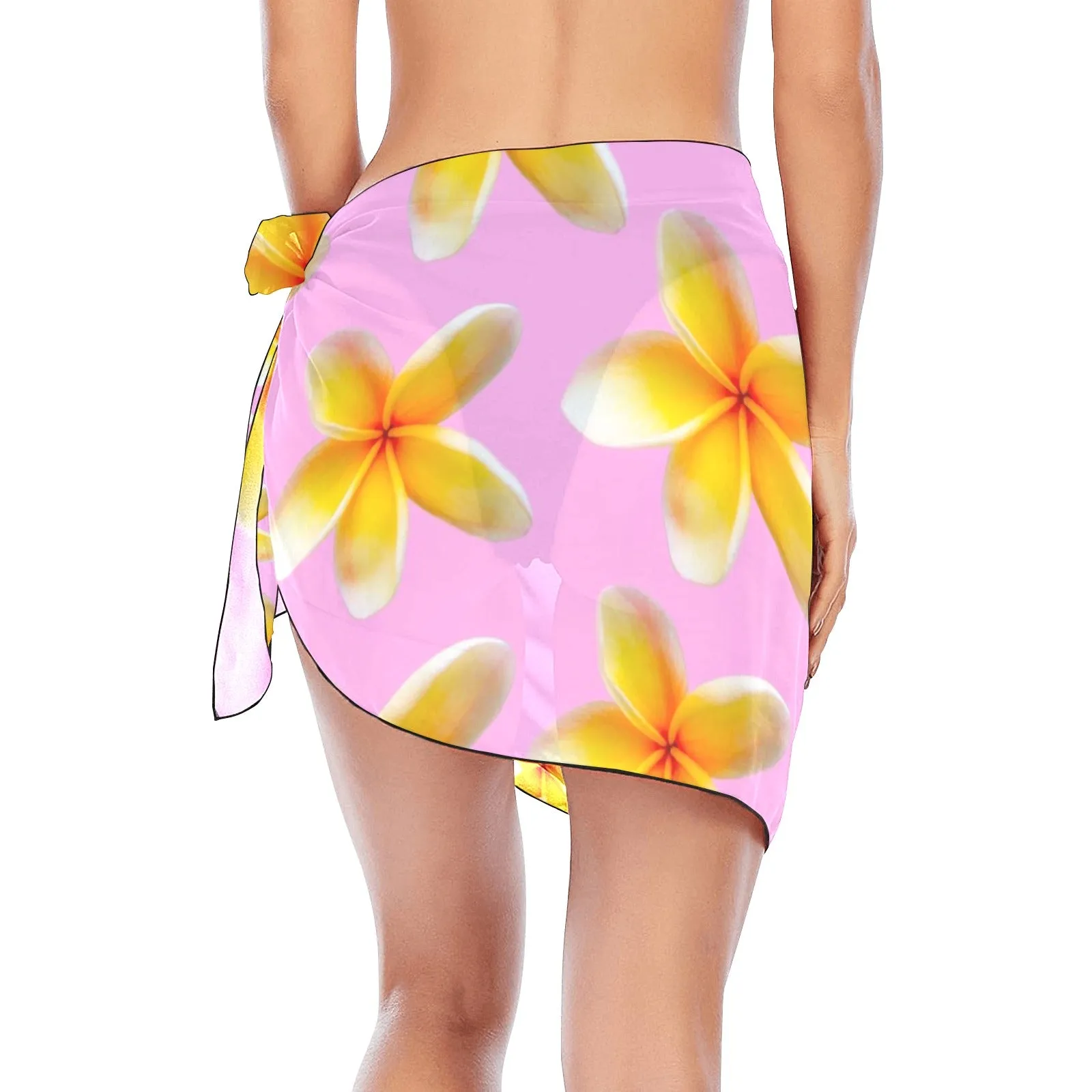 Yellow Frangipanis Pink Chiffon Sarong Wrap up to 5 XL (FWS)