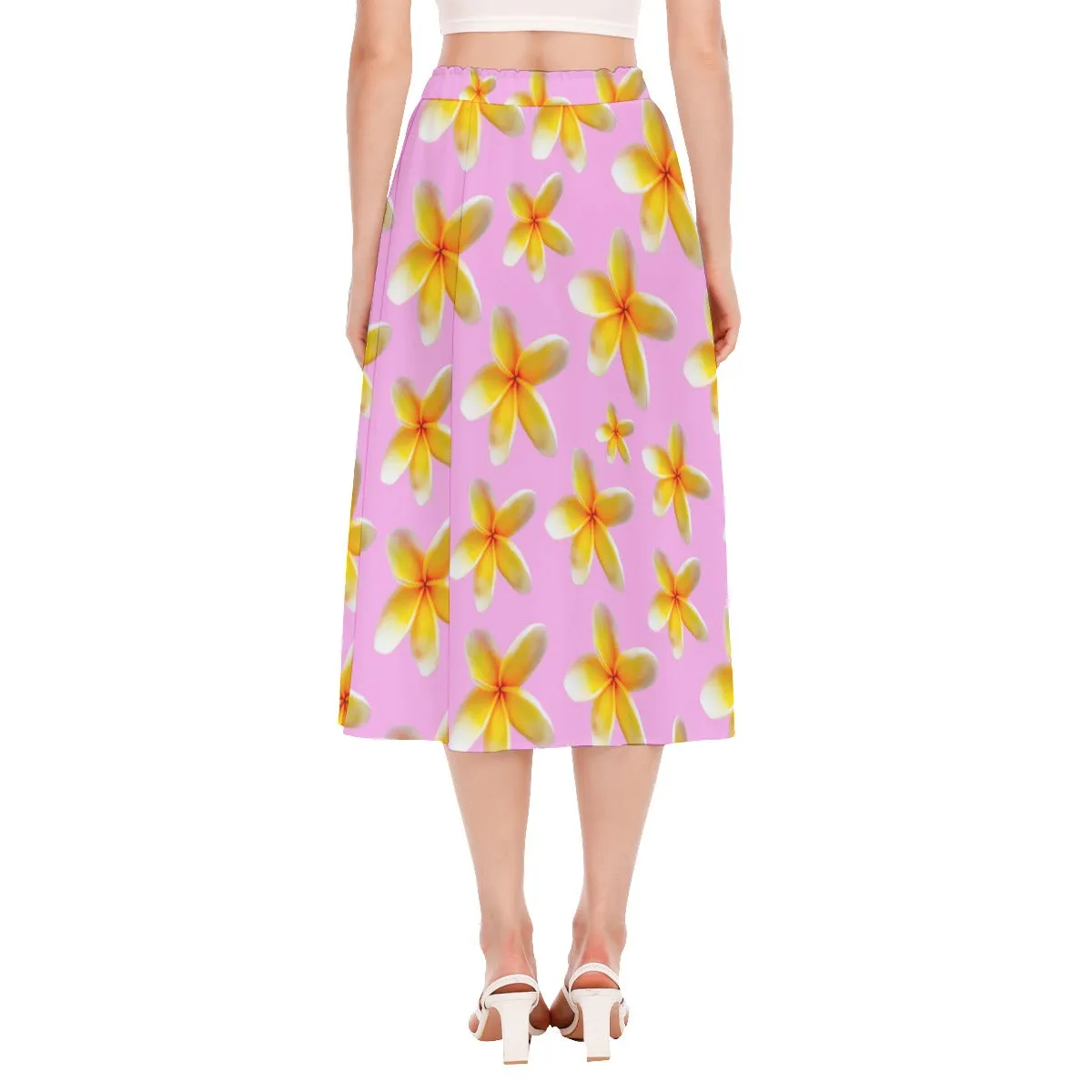Yellow Frangipanis Pink Chiffon Skirt No Pockets up to 2XL (FWS)