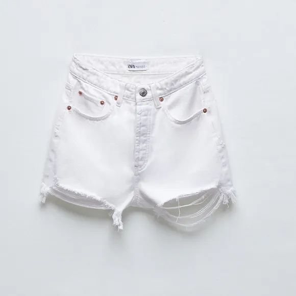 Zara nat white ripped distressed high waisted shorts pants