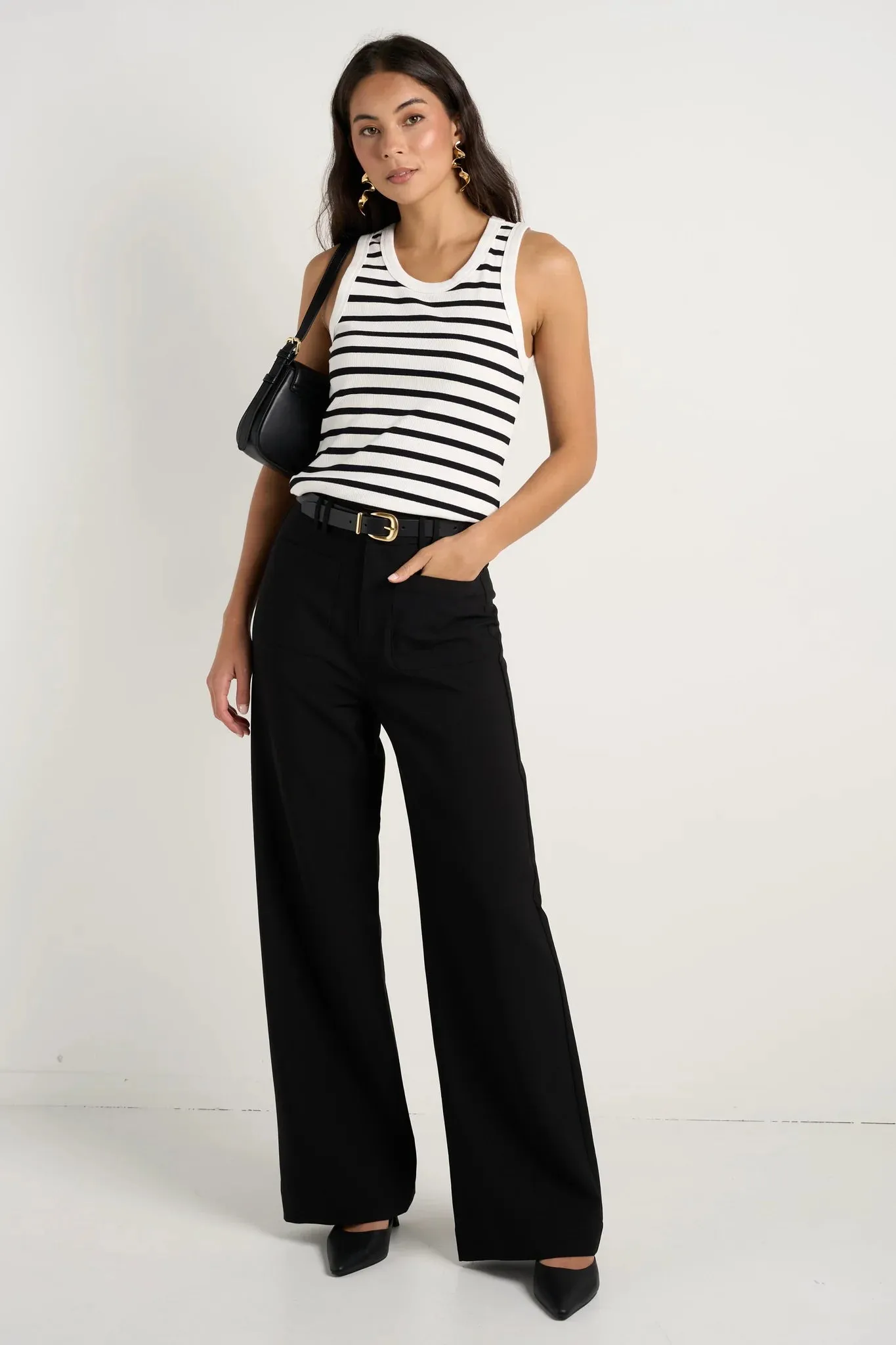 Zoey Tailored High Rise Wide Leg Pocket Pants - Black
